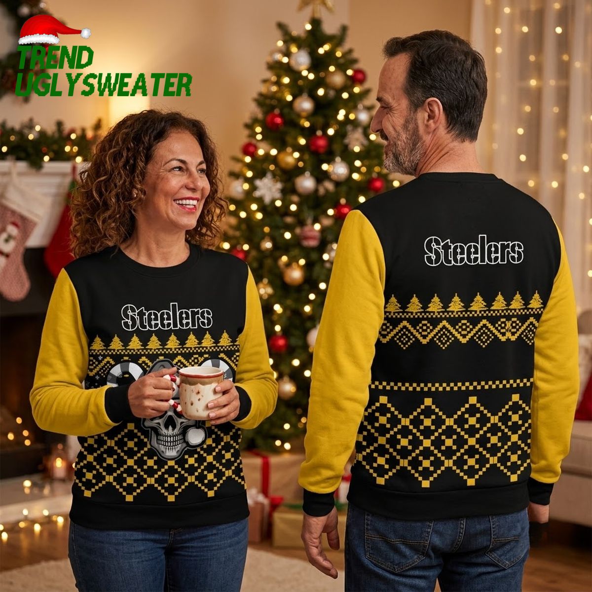 pittsburgh steelers santa skull ugly christmas sweater pittsburgh steelers santa skull ugly christmas sweater