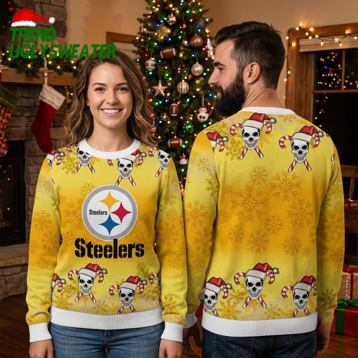 pittsburgh steelers skull candy cane ugly christmas sweater pittsburgh steelers skull candy cane ugly christmas sweater