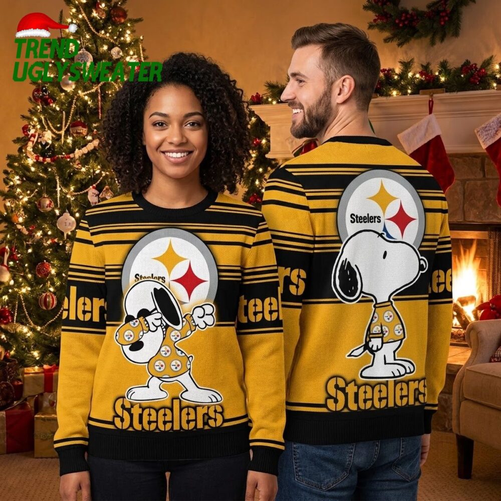 pittsburgh steelers snoopy dab ugly christmas sweater