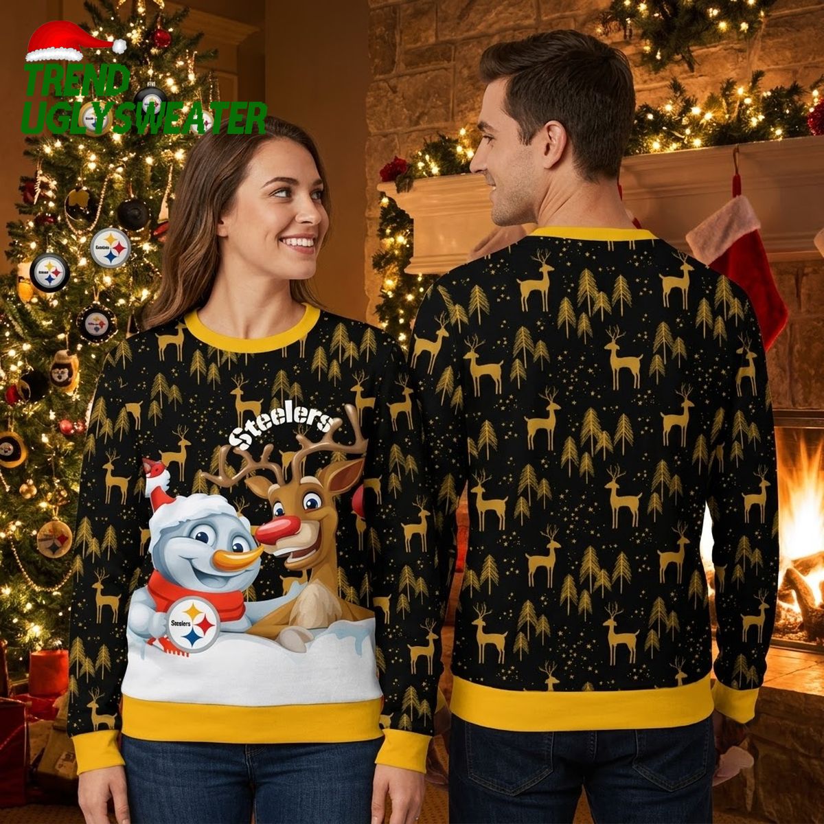 pittsburgh steelers snowman and reindeer ugly christmas sweater pittsburgh steelers snowman and reindeer ugly christmas sweater