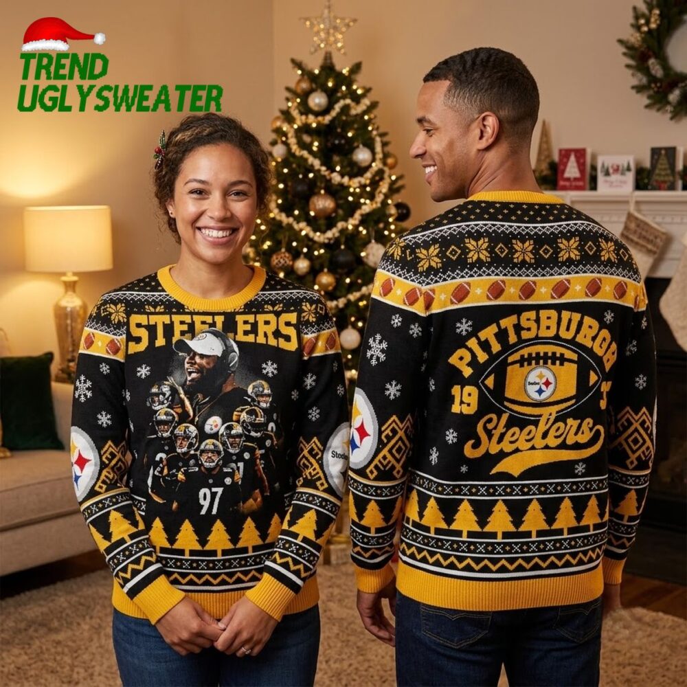 pittsburgh steelers team photo ugly christmas sweater