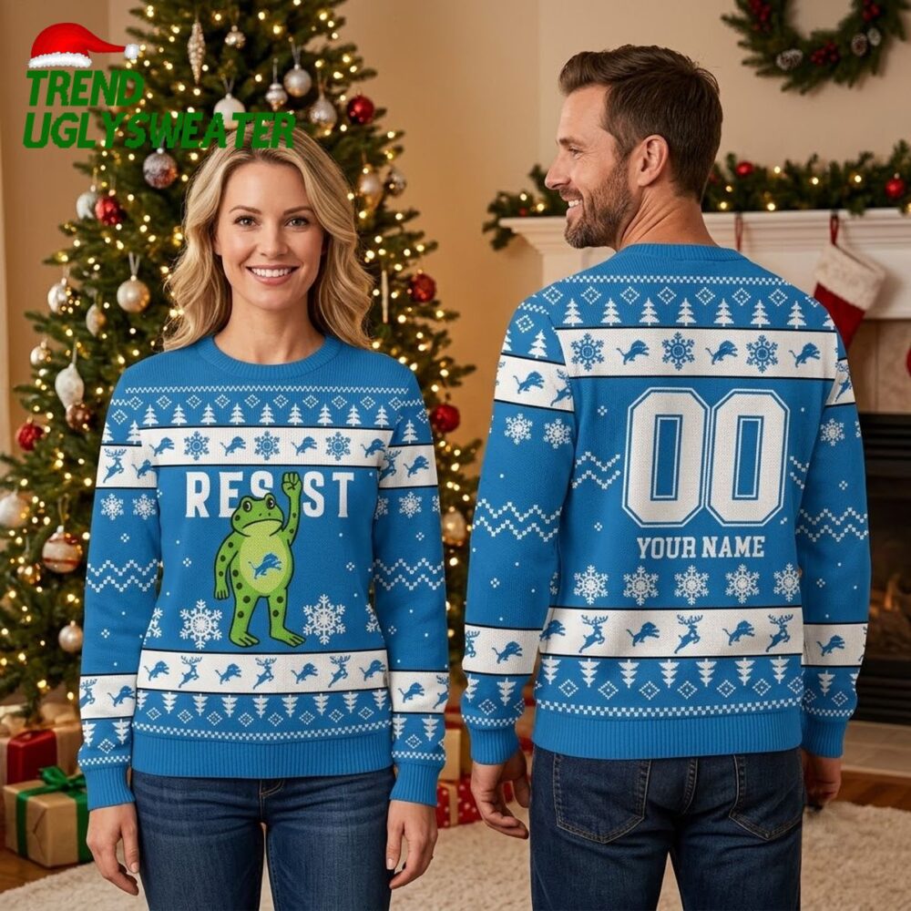 portland lions frog resist personalized custom name and number ugly christmas sweater