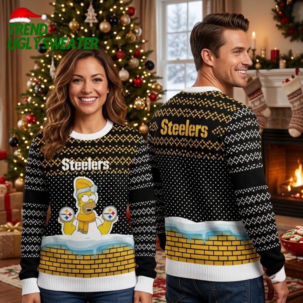 steelers homer simpson holding footballs ugly christmas sweater