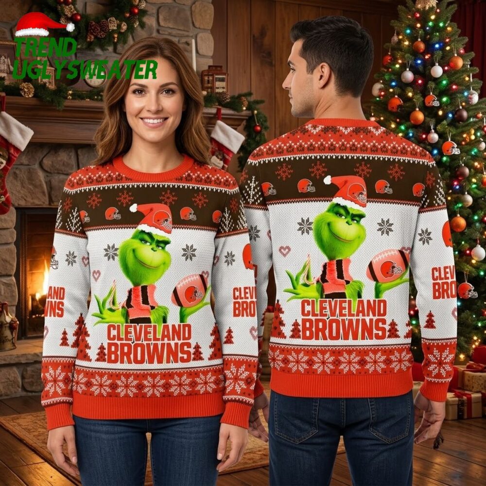 the grinch santa cleveland browns ugly christmas sweater