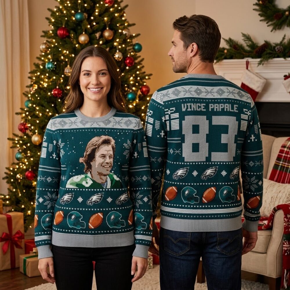 vince papale 83 philadelphia eagles football ugly christmas sweater