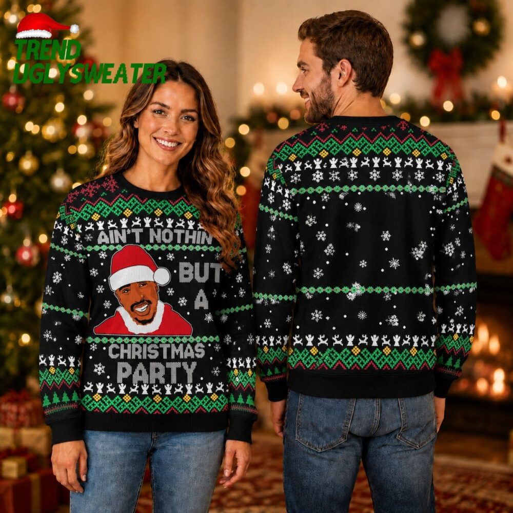 2pac ain t nuthin but a g thang santa portrait ugly christmas sweater