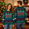 AC DC Band Logo Snowflakes Christmas Trees Green Ugly Christmas Sweater 1 ac dc band logo snowflakes christmas trees green ugly christmas sweater