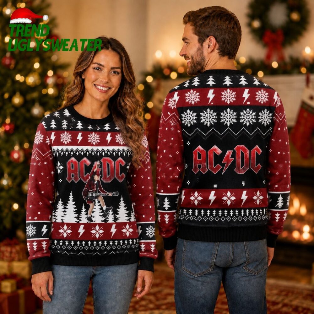 acdc angus young signature move under the snowy night 2026 christmas ugly sweater unique g