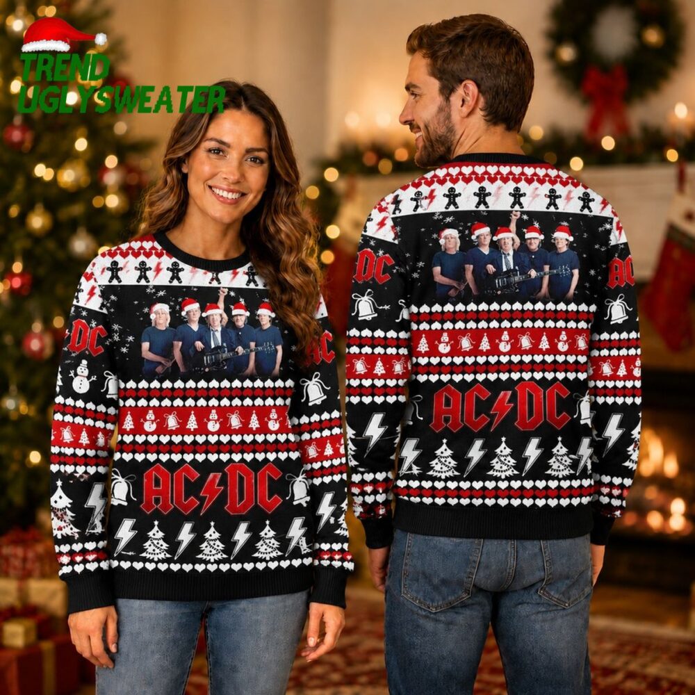 acdc band members photo with santa hats holiday christmas ugly sweater unique gifts for ev