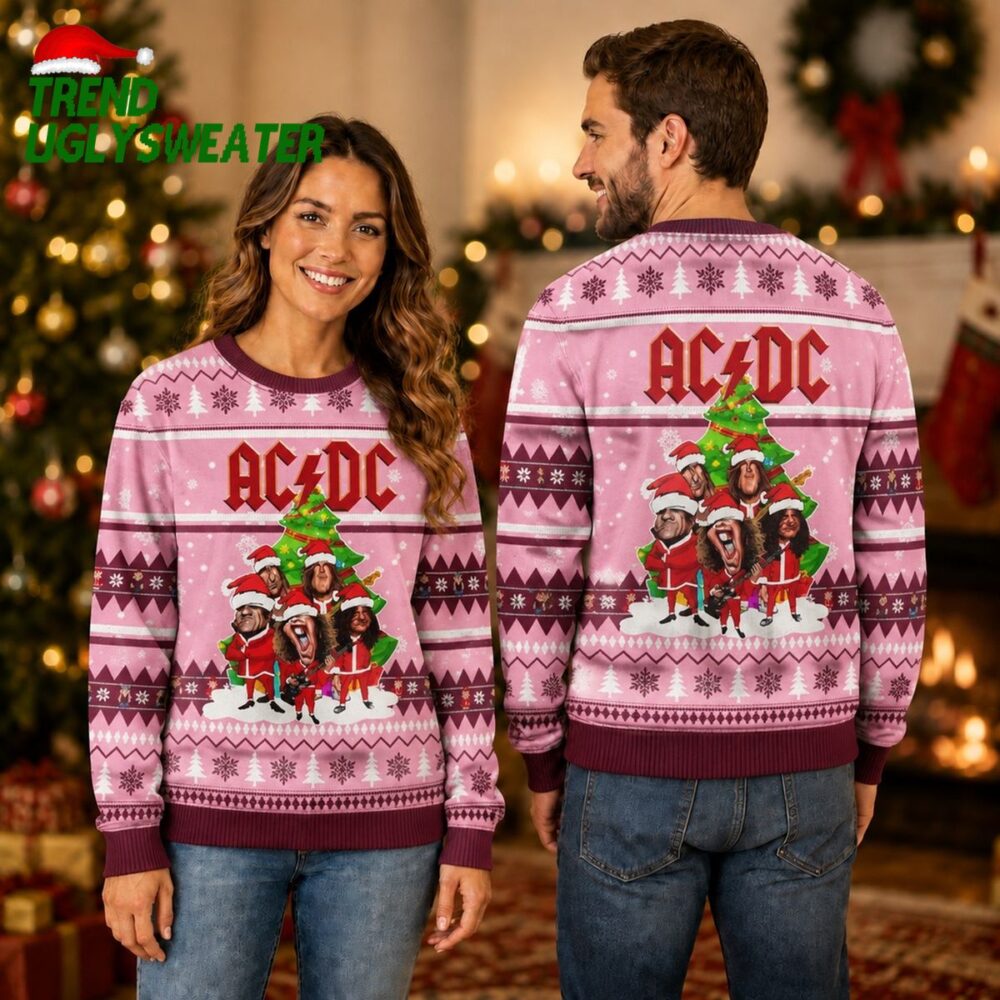 acdc funny band graphics vintage pink christmas ugly sweater 2026 unique gifts for every o