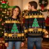 acdc signature logo christmas tree art black and gold knitted christmas ugly sweater uniqu