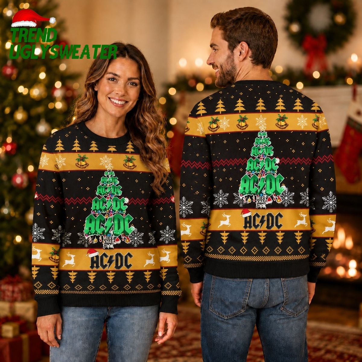 acdc signature logo christmas tree art black and gold knitted christmas ugly sweater uniqu acdc signature logo christmas tree art black and gold knitted christmas ugly sweater uniqu