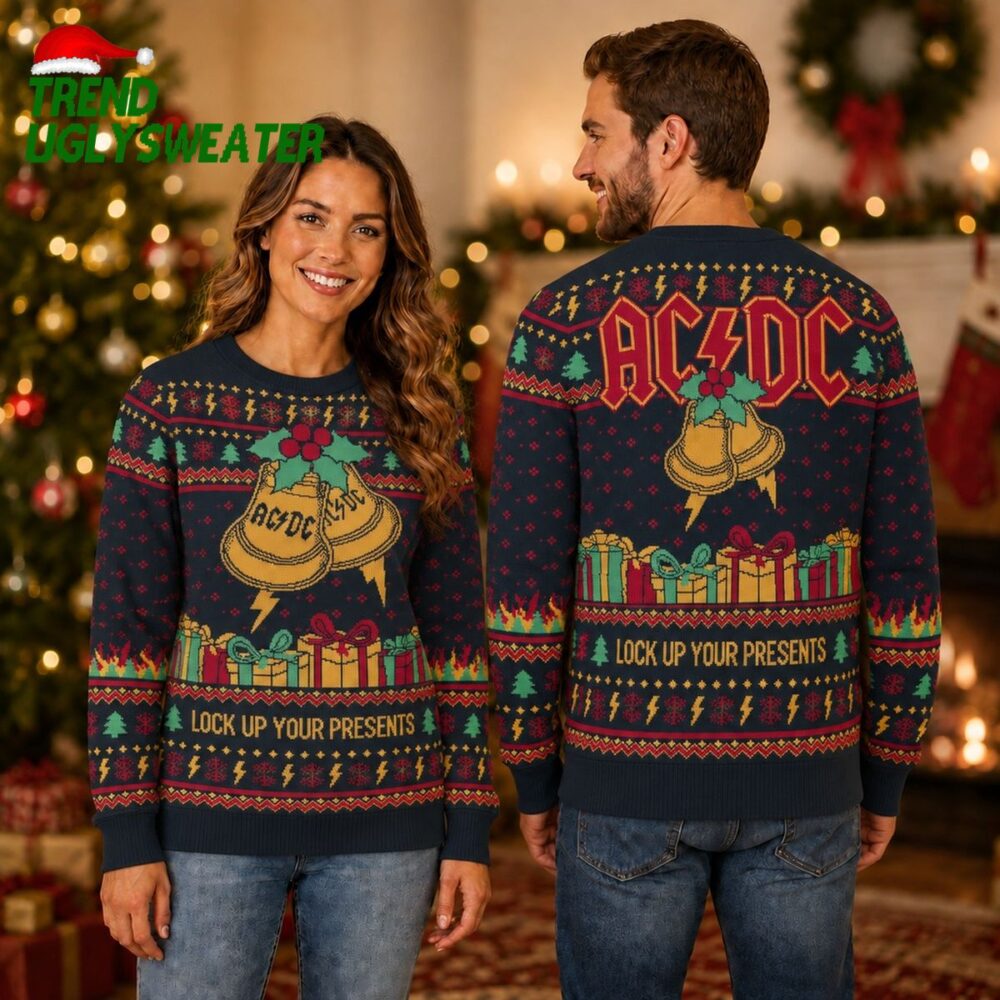 acdc ugly christmas sweater lock up your presents rock fan holiday jumper unique gifts for 1