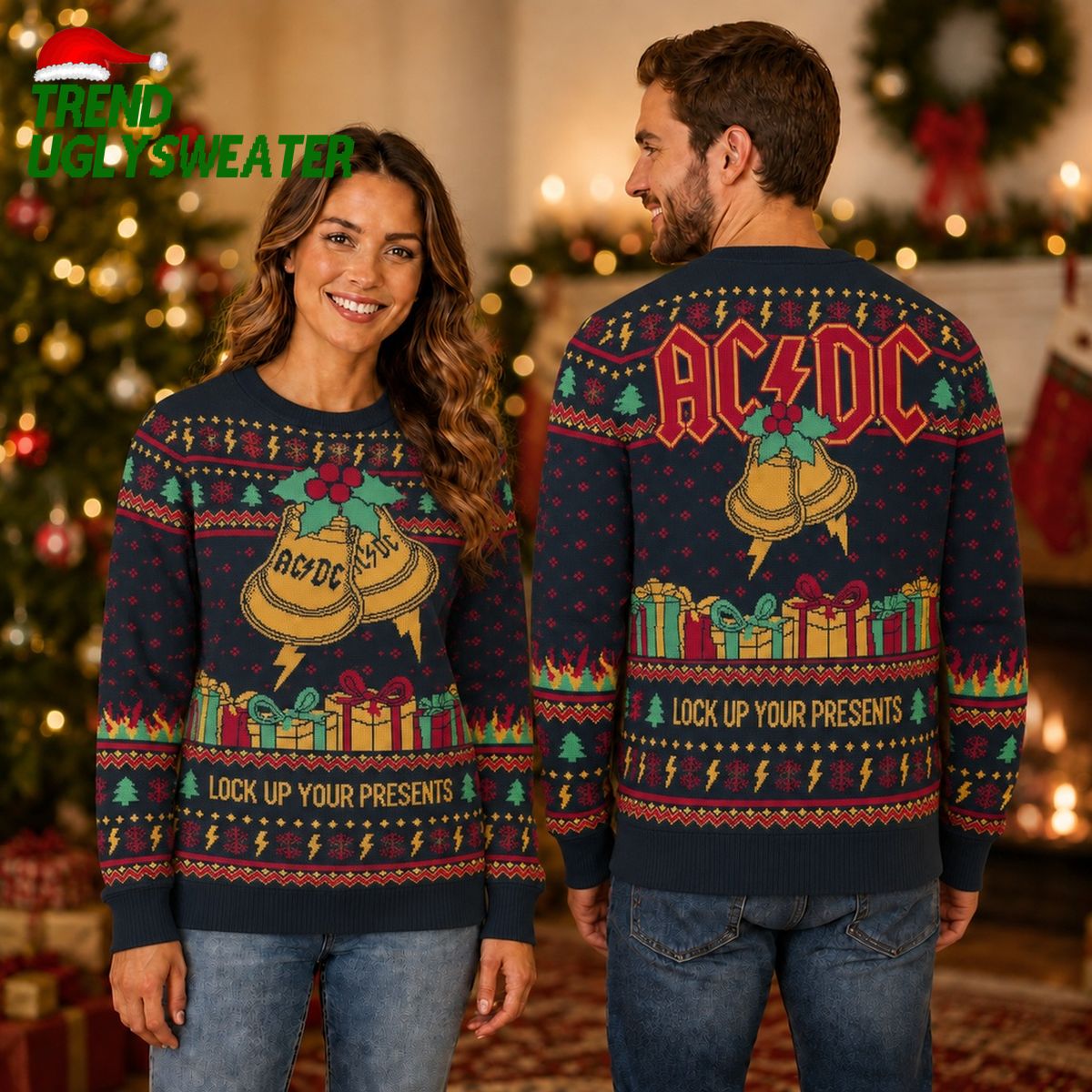 acdc ugly christmas sweater lock up your presents rock fan holiday jumper unique gifts for acdc ugly christmas sweater lock up your presents rock fan holiday jumper unique gifts for