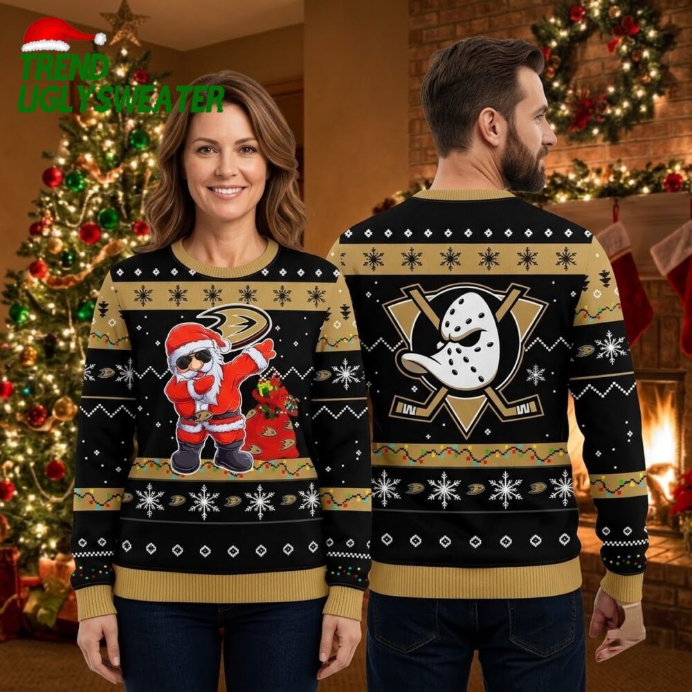 anaheim ducks dabbing santa claus ugly christmas sweater