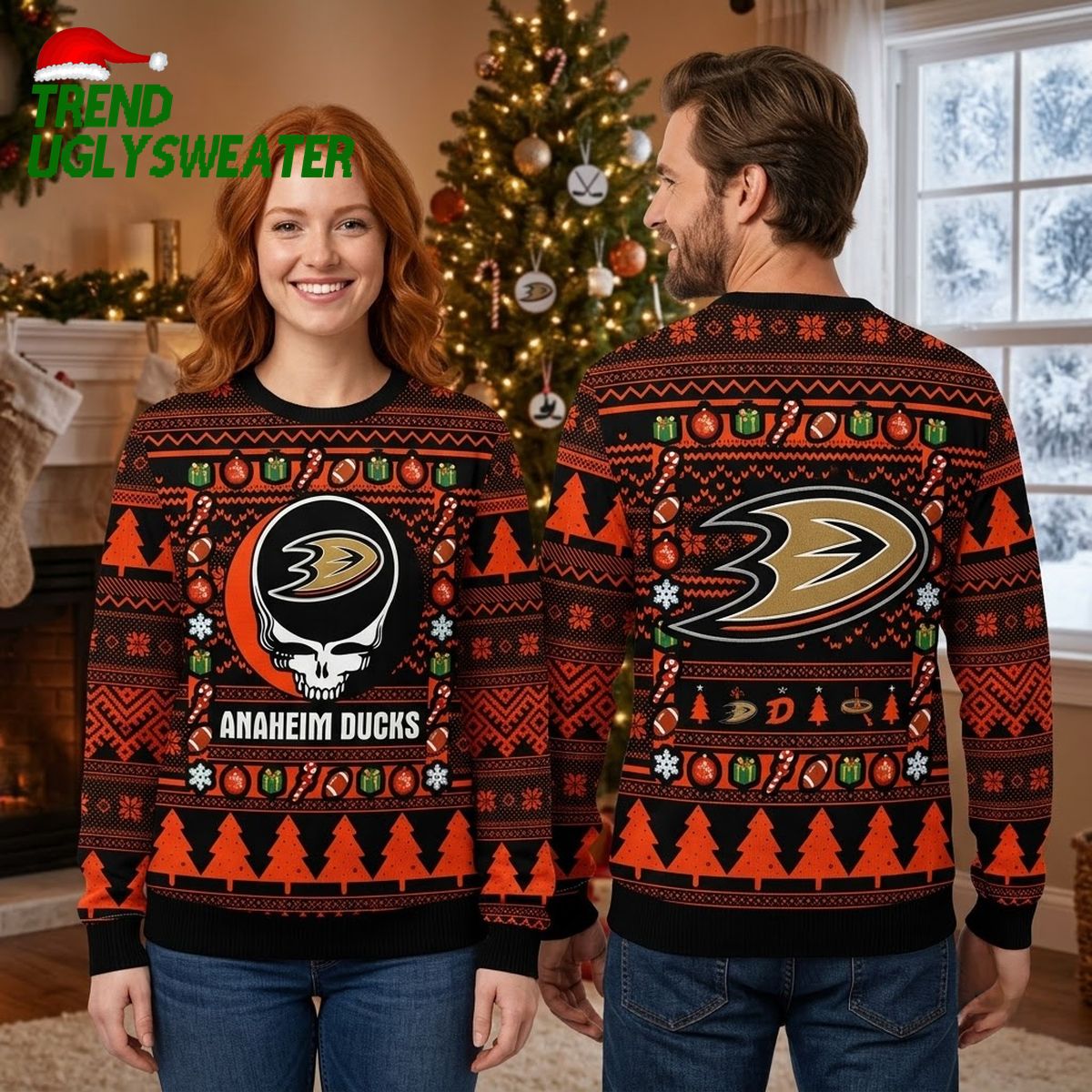 anaheim ducks grateful dead skull logo ugly christmas sweater anaheim ducks grateful dead skull logo ugly christmas sweater