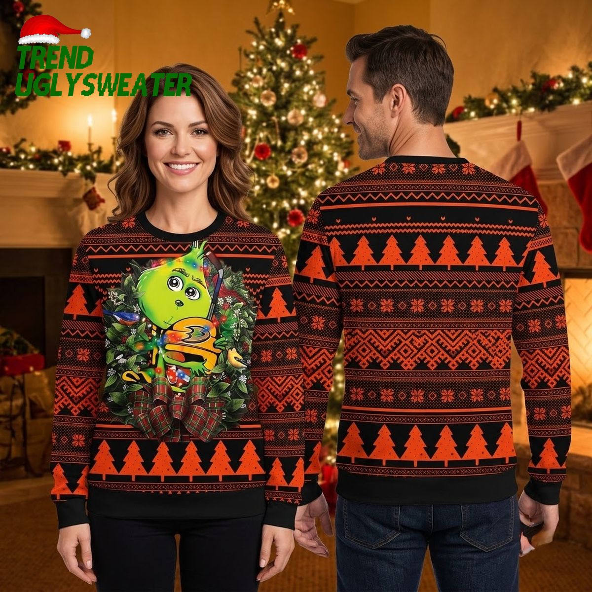 anaheim ducks grinch hugging team logo ugly christmas sweater anaheim ducks grinch hugging team logo ugly christmas sweater