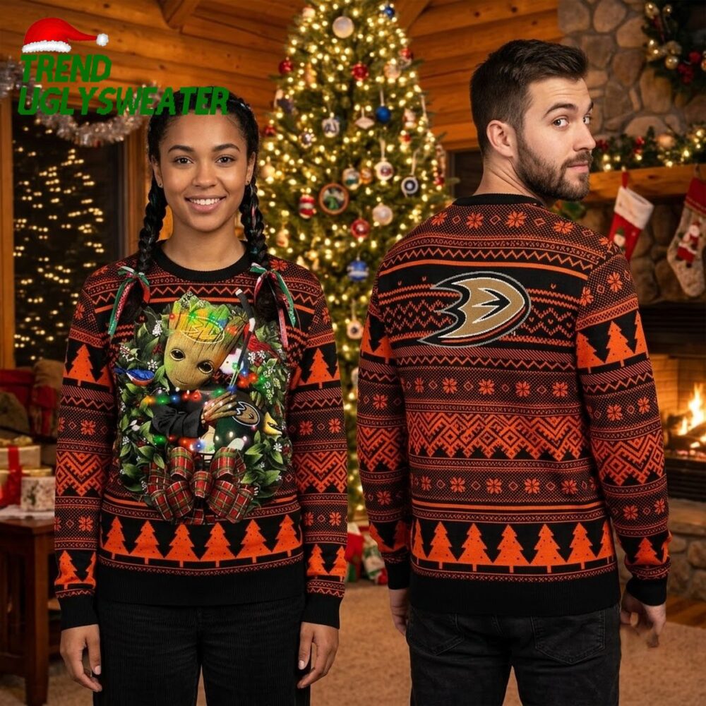 anaheim ducks groot christmas lights ugly christmas sweater
