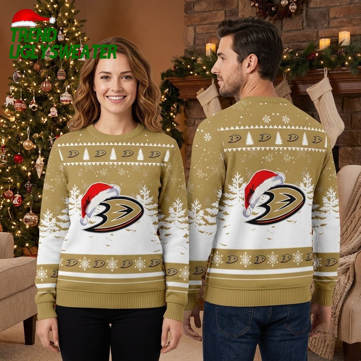 anaheim ducks logo santa hat ugly christmas sweater anaheim ducks logo santa hat ugly christmas sweater