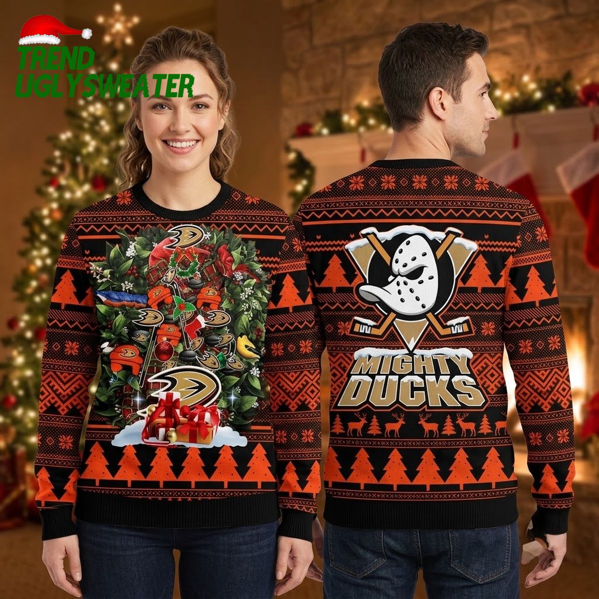 anaheim ducks ornament explosion christmas tree ugly christmas sweater anaheim ducks ornament explosion christmas tree ugly christmas sweater