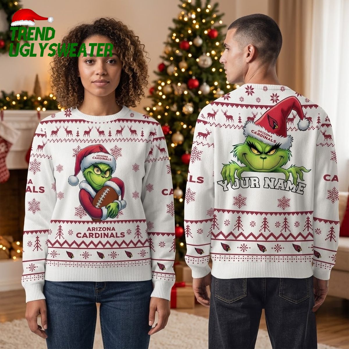 arizona cardinals grinch football santa hat custom name ugly christmas sweater arizona cardinals grinch football santa hat custom name ugly christmas sweater