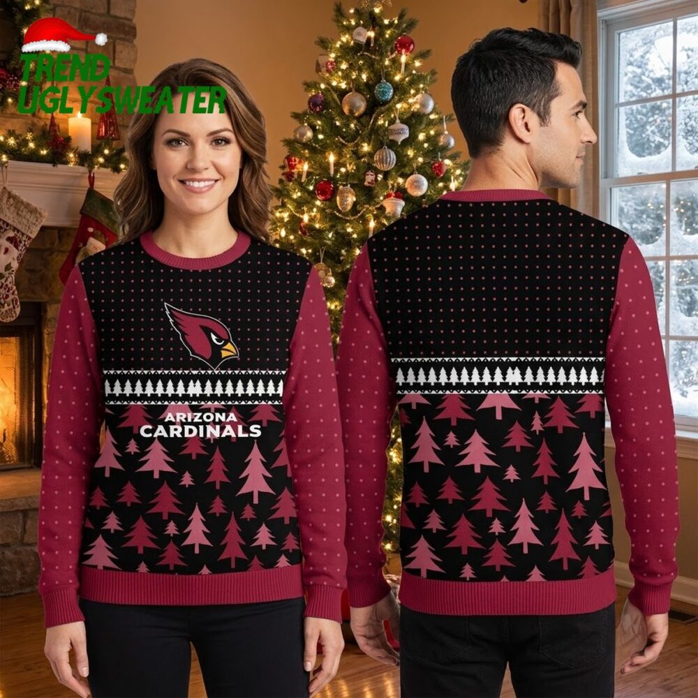 arizona cardinals logo christmas tree pattern ugly christmas sweater