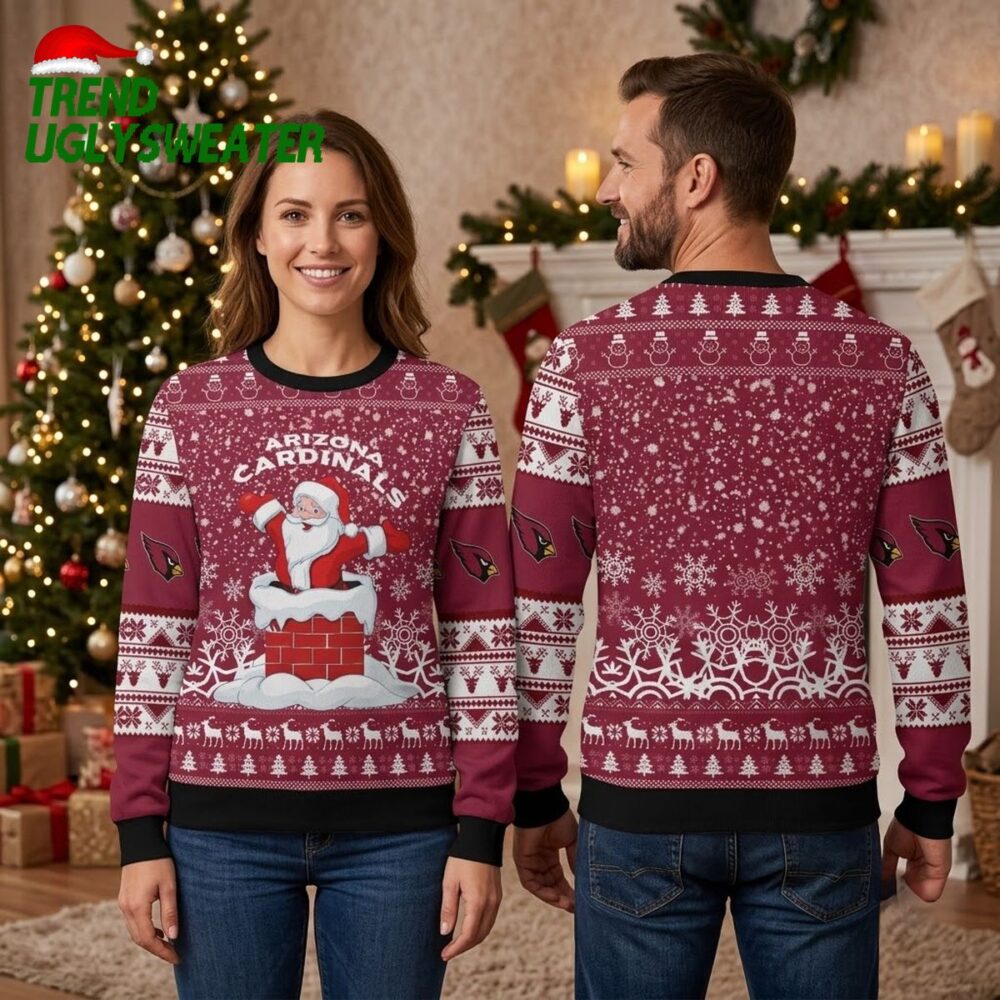 arizona cardinals santa on chimney ugly christmas sweater