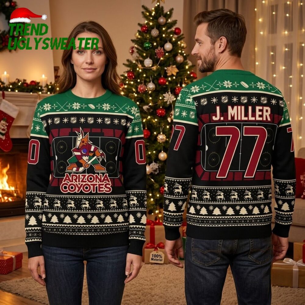 arizona coyotes hockey rink personalized custom name and number ugly christmas sweater