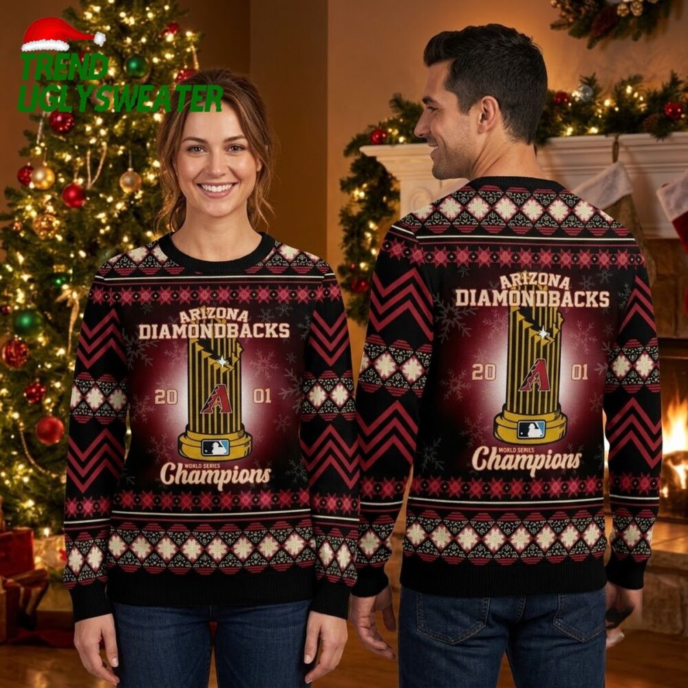 arizona diamondbacks 2001 world series championship trophy ugly christmas sweater