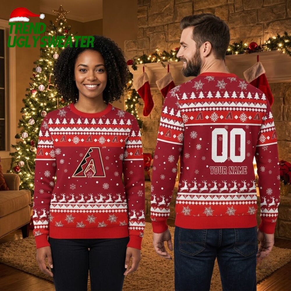 arizona diamondbacks custom name and number snowflake ugly christmas sweater