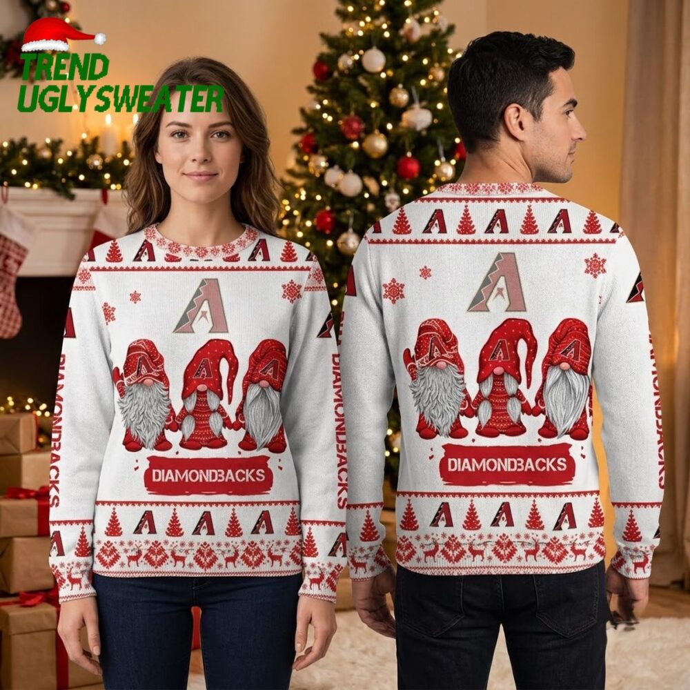 arizona diamondbacks gnome trio red and white ugly christmas sweater