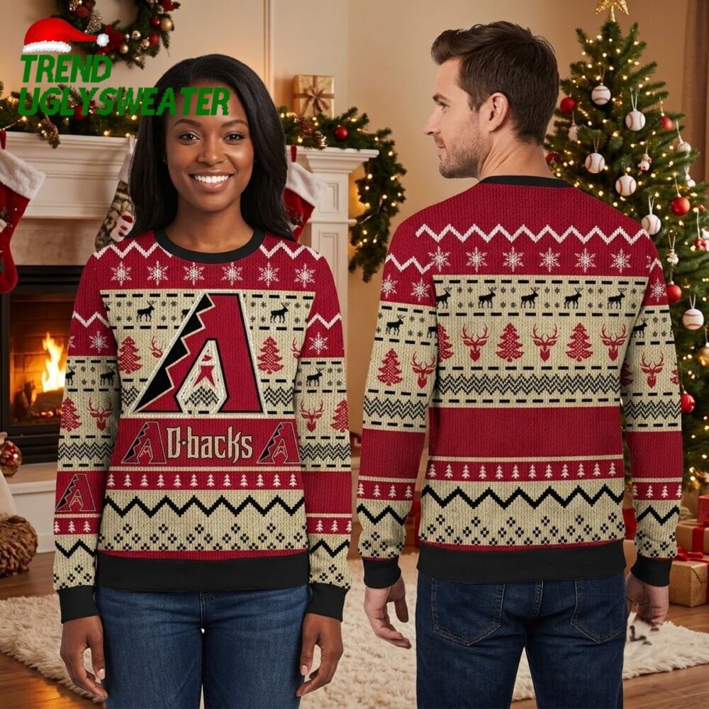 arizona diamondbacks logo reindeer and snowflake pattern ugly christmas sweater