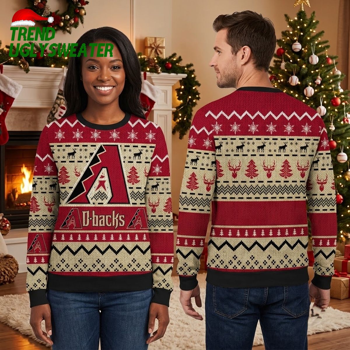 arizona diamondbacks logo reindeer and snowflake pattern ugly christmas sweater arizona diamondbacks logo reindeer and snowflake pattern ugly christmas sweater