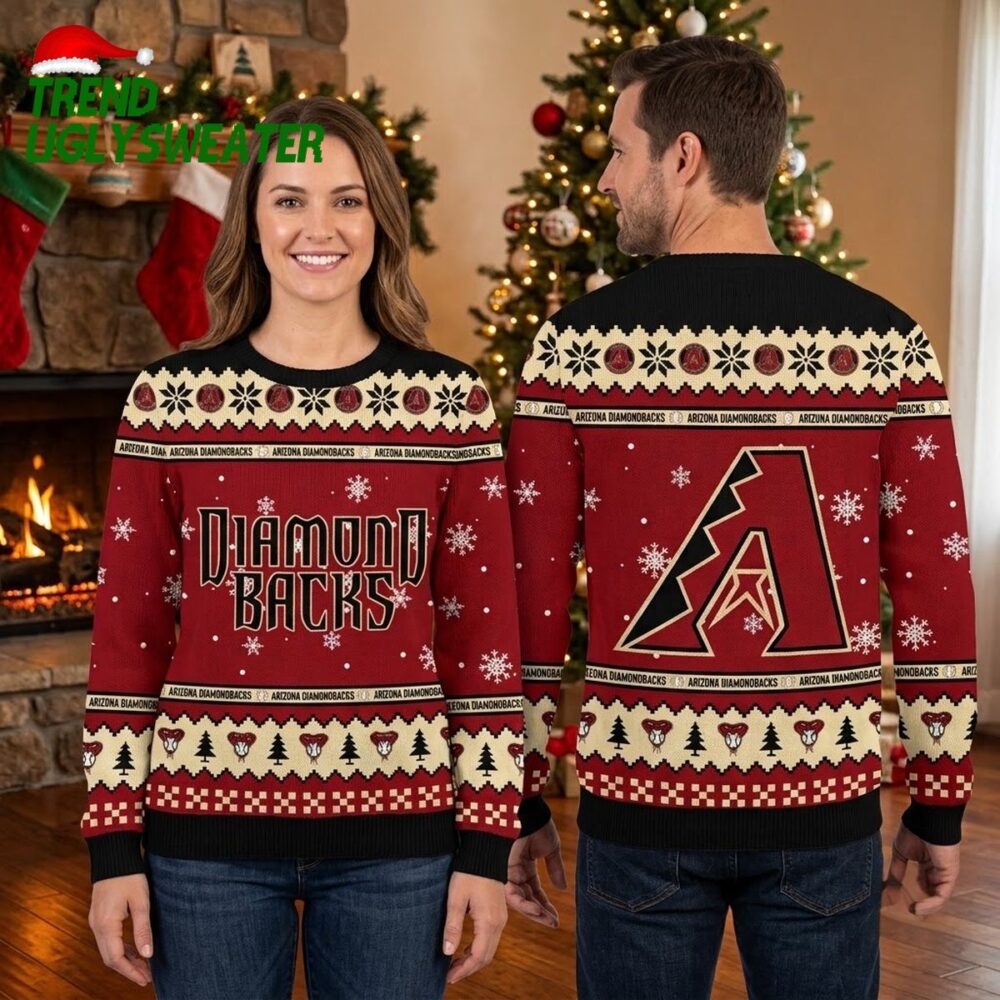 arizona diamondbacks logo snowflakes and christmas pattern ugly christmas sweater