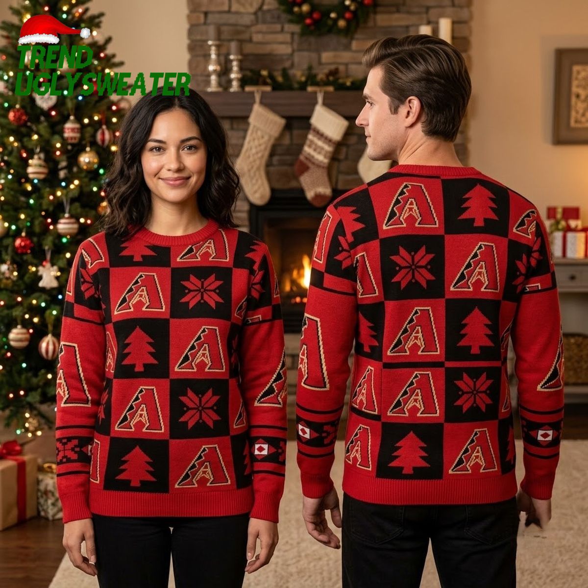 arizona diamondbacks red black checkerboard logo ugly christmas sweater arizona diamondbacks red black checkerboard logo ugly christmas sweater