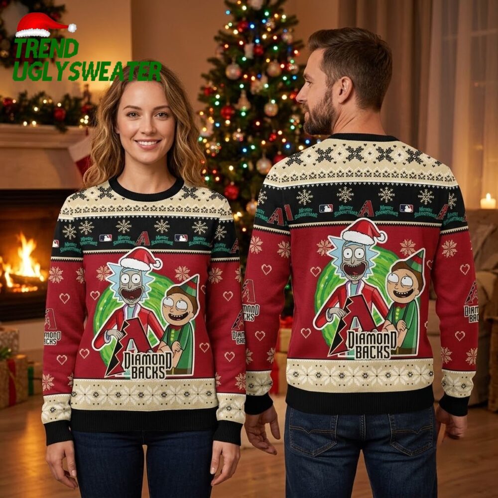 arizona diamondbacks rick and morty santa hat ugly christmas sweater