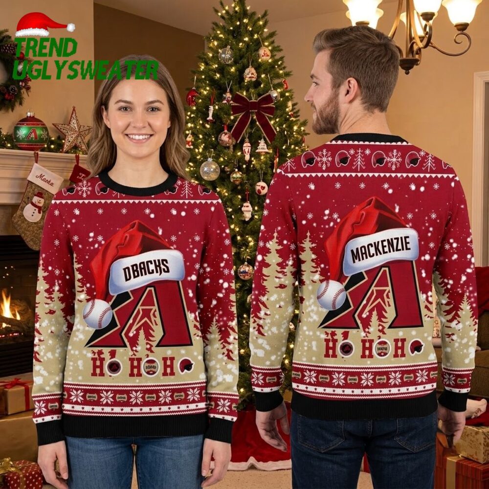 arizona diamondbacks santa hat custom name ugly christmas sweater