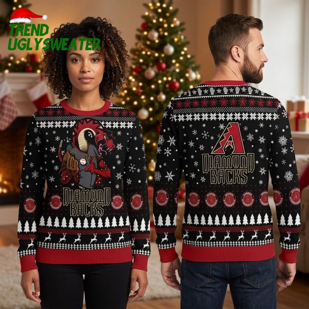 arizona diamondbacks snake mascot and reindeer pattern ugly christmas sweater