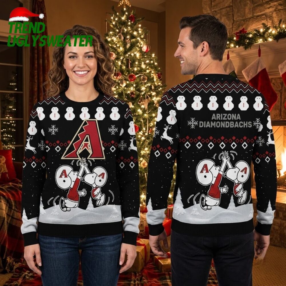 arizona diamondbacks snoopy snowmen christmas ugly christmas sweater