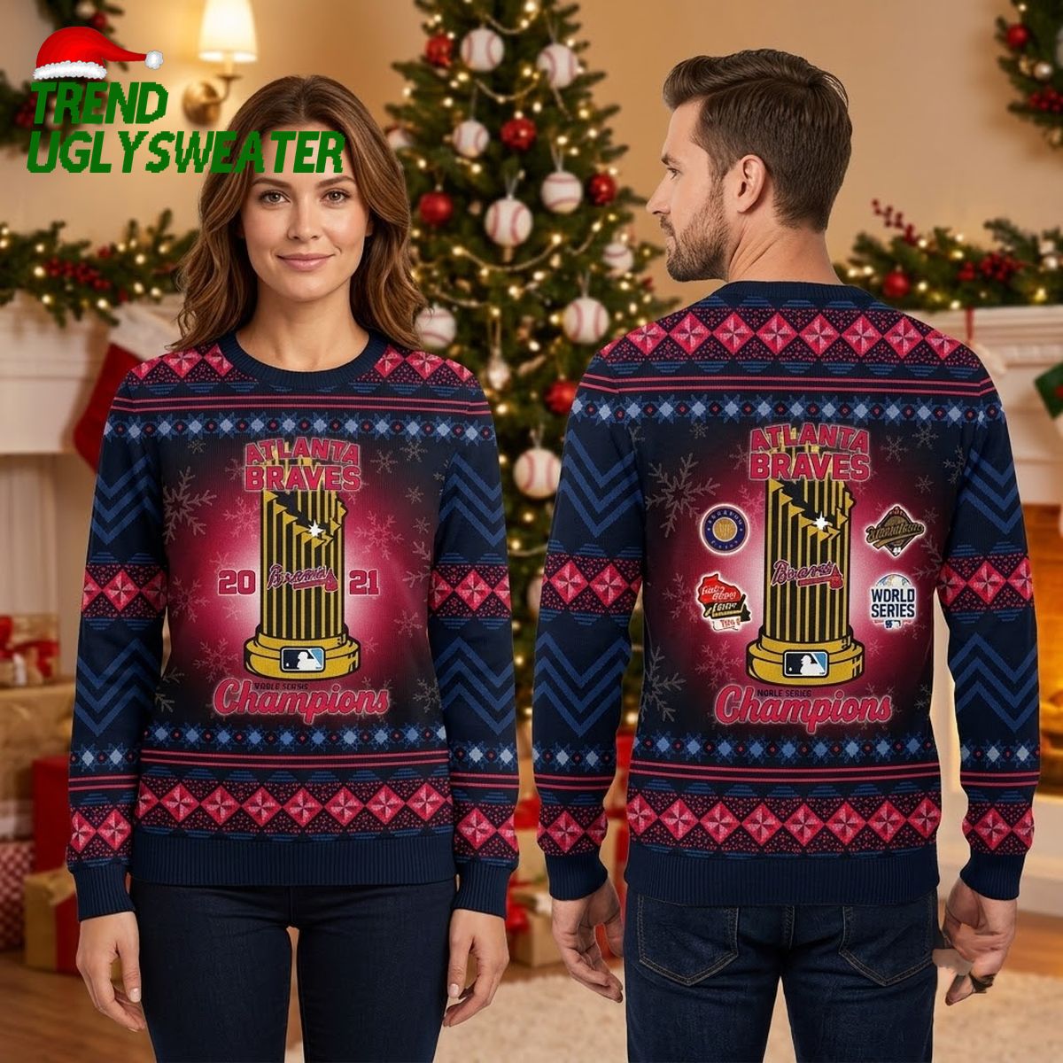 atlanta braves 2021 world series trophy champions ugly christmas sweater atlanta braves 2021 world series trophy champions ugly christmas sweater
