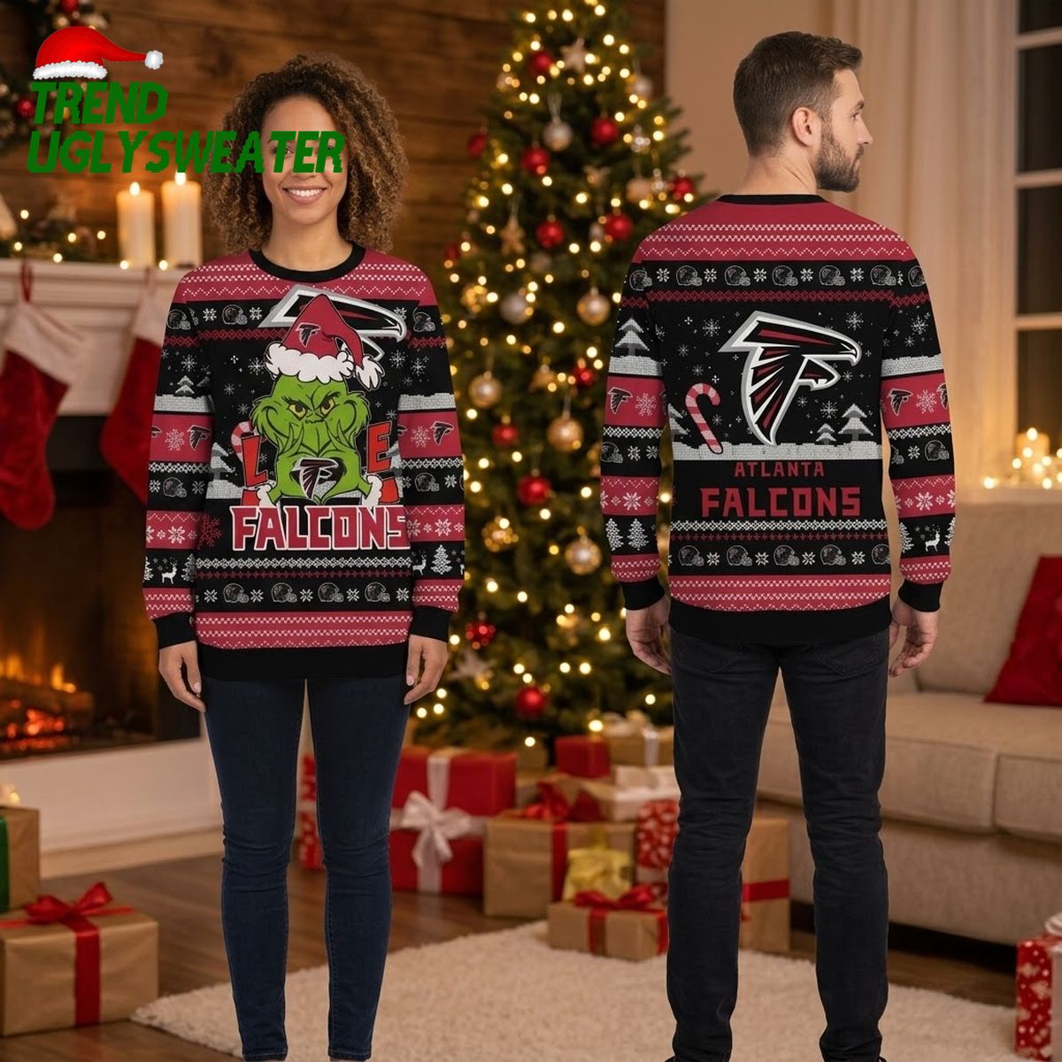 atlanta falcons grinch santa hat game day gift ugly christmas sweater atlanta falcons grinch santa hat game day gift ugly christmas sweater