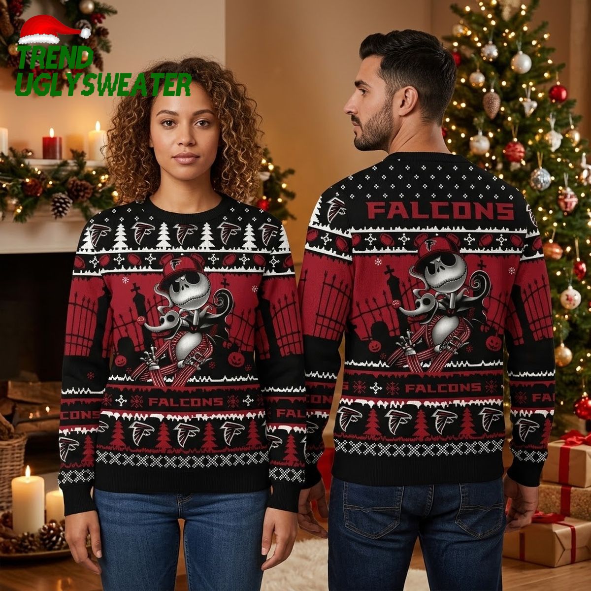 atlanta falcons jack skellington christmas sweater ugly christmas sweater atlanta falcons jack skellington christmas sweater ugly christmas sweater