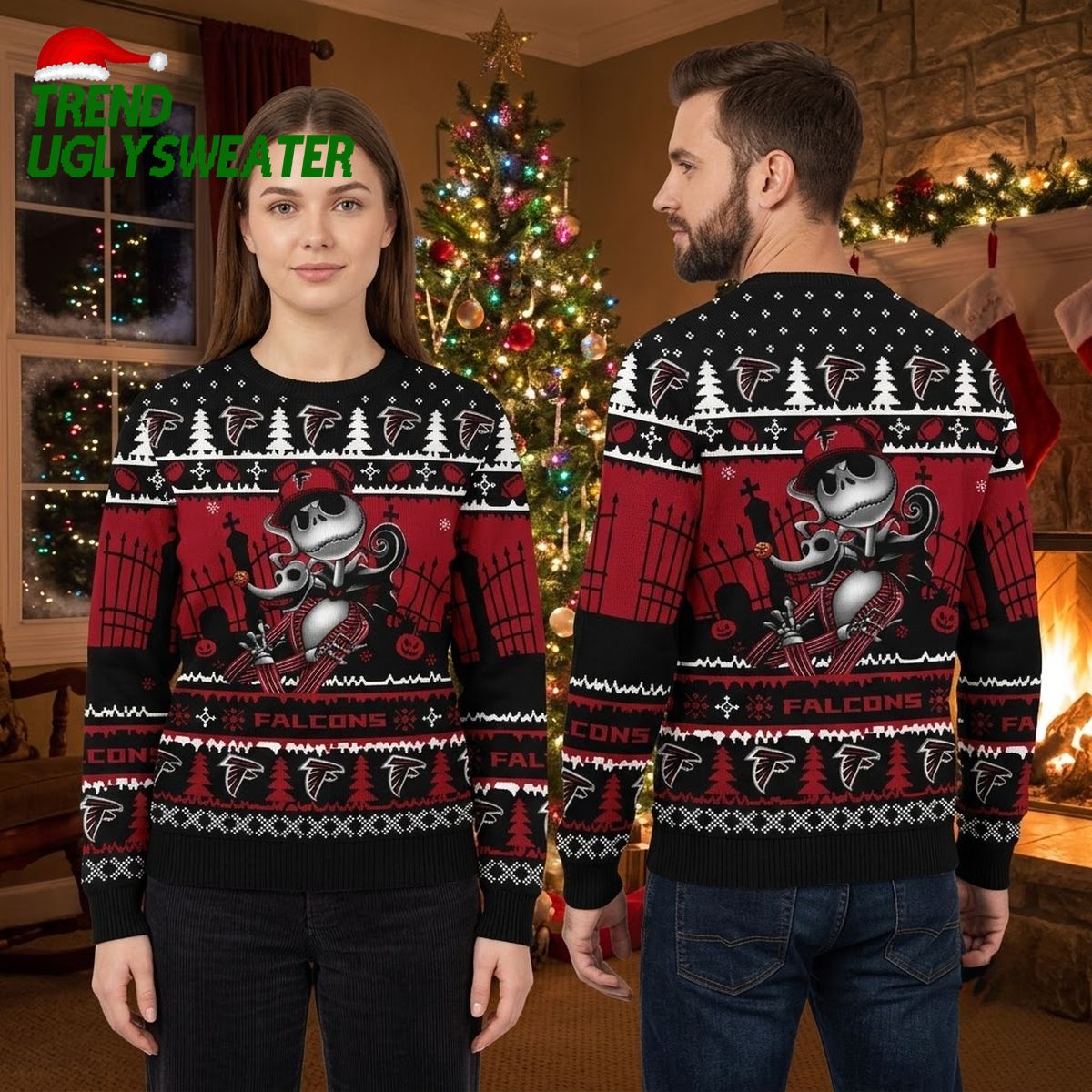 atlanta falcons jack skellington nightmare before christmas ugly christmas sweater atlanta falcons jack skellington nightmare before christmas ugly christmas sweater