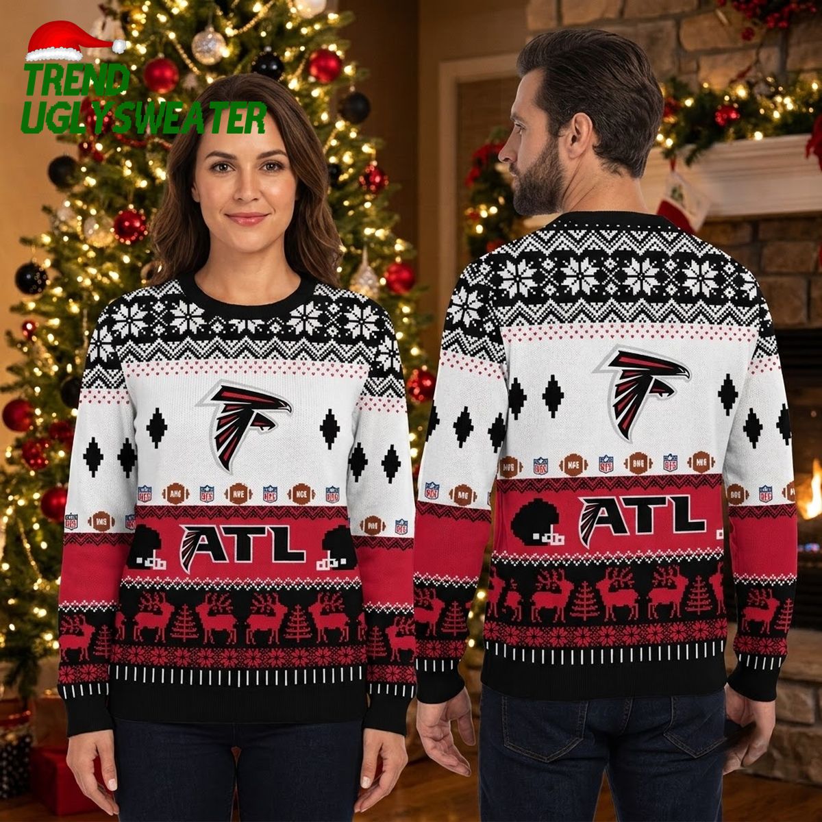 atlanta falcons logo snowflakes and reindeer ugly christmas sweater atlanta falcons logo snowflakes and reindeer ugly christmas sweater