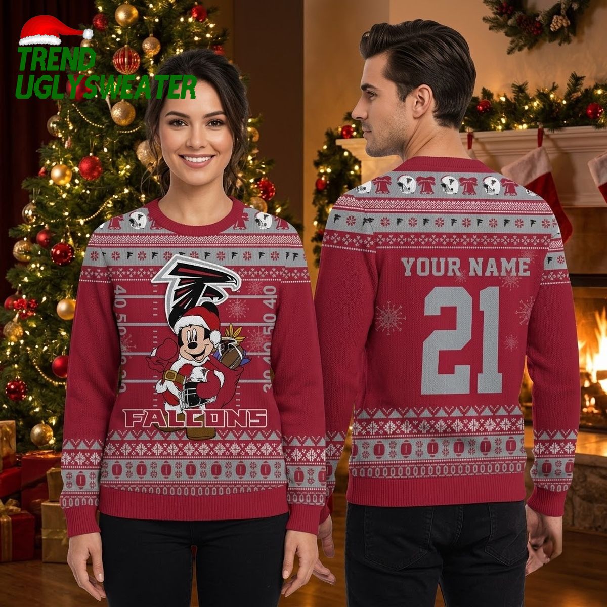 atlanta falcons mickey mouse santa personalized custom name and number ugly christmas swea atlanta falcons mickey mouse santa personalized custom name and number ugly christmas swea
