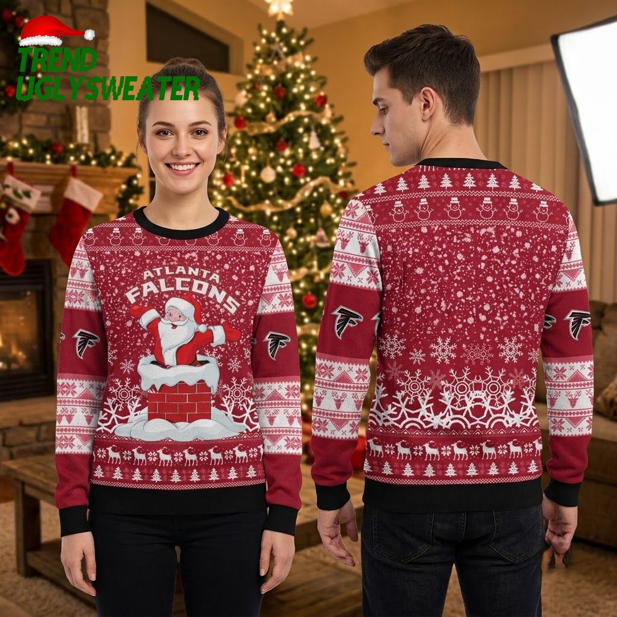 atlanta falcons santa claus chimney ugly christmas sweater atlanta falcons santa claus chimney ugly christmas sweater