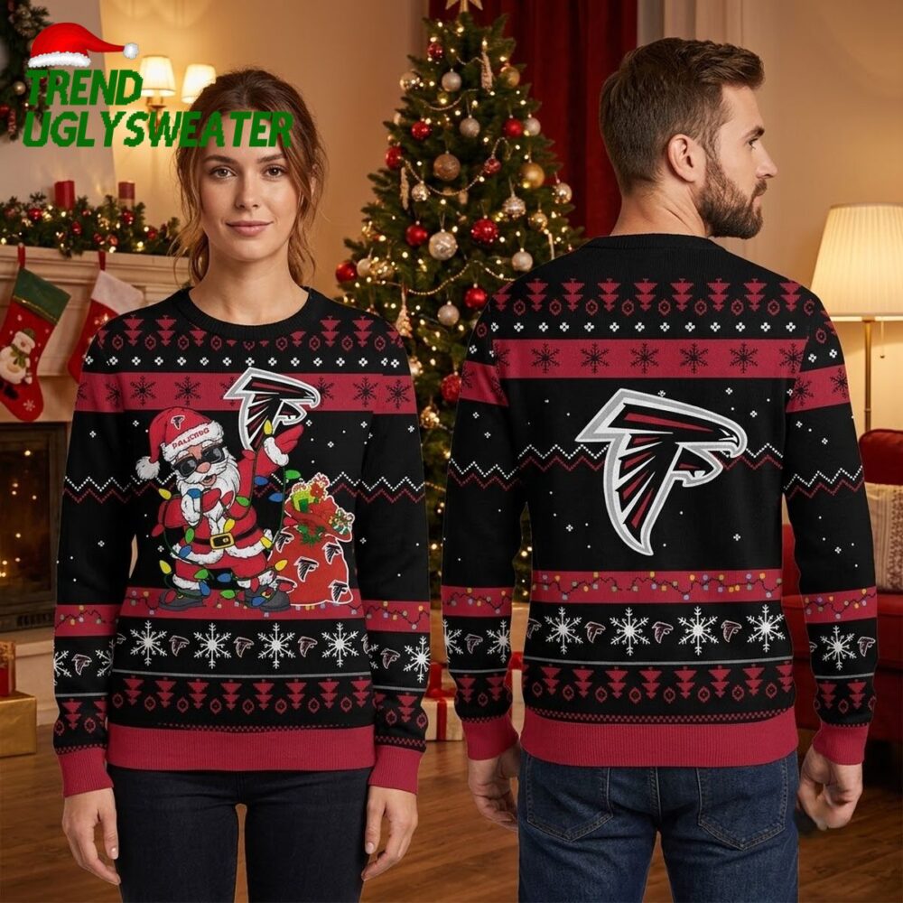 atlanta falcons santa claus gift sack ugly christmas sweater