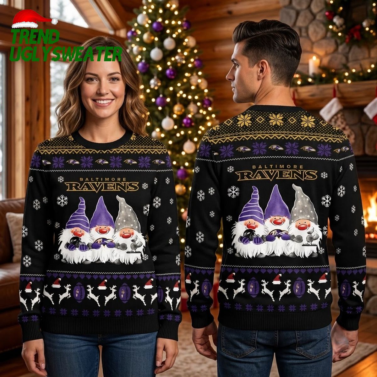 baltimore ravens christmas gnome trio ugly christmas sweater baltimore ravens christmas gnome trio ugly christmas sweater