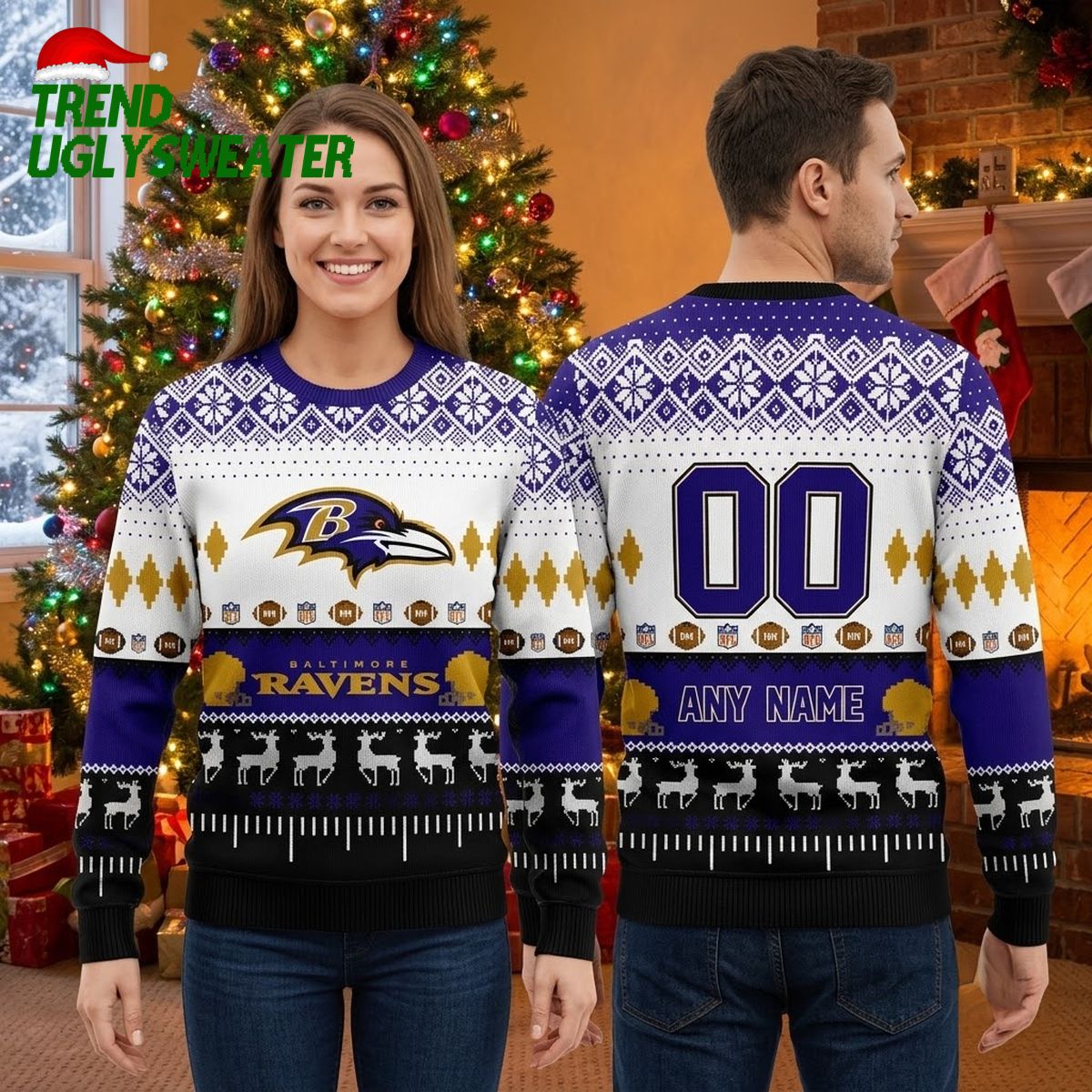 baltimore ravens football field custom name and number ugly christmas sweater baltimore ravens football field custom name and number ugly christmas sweater