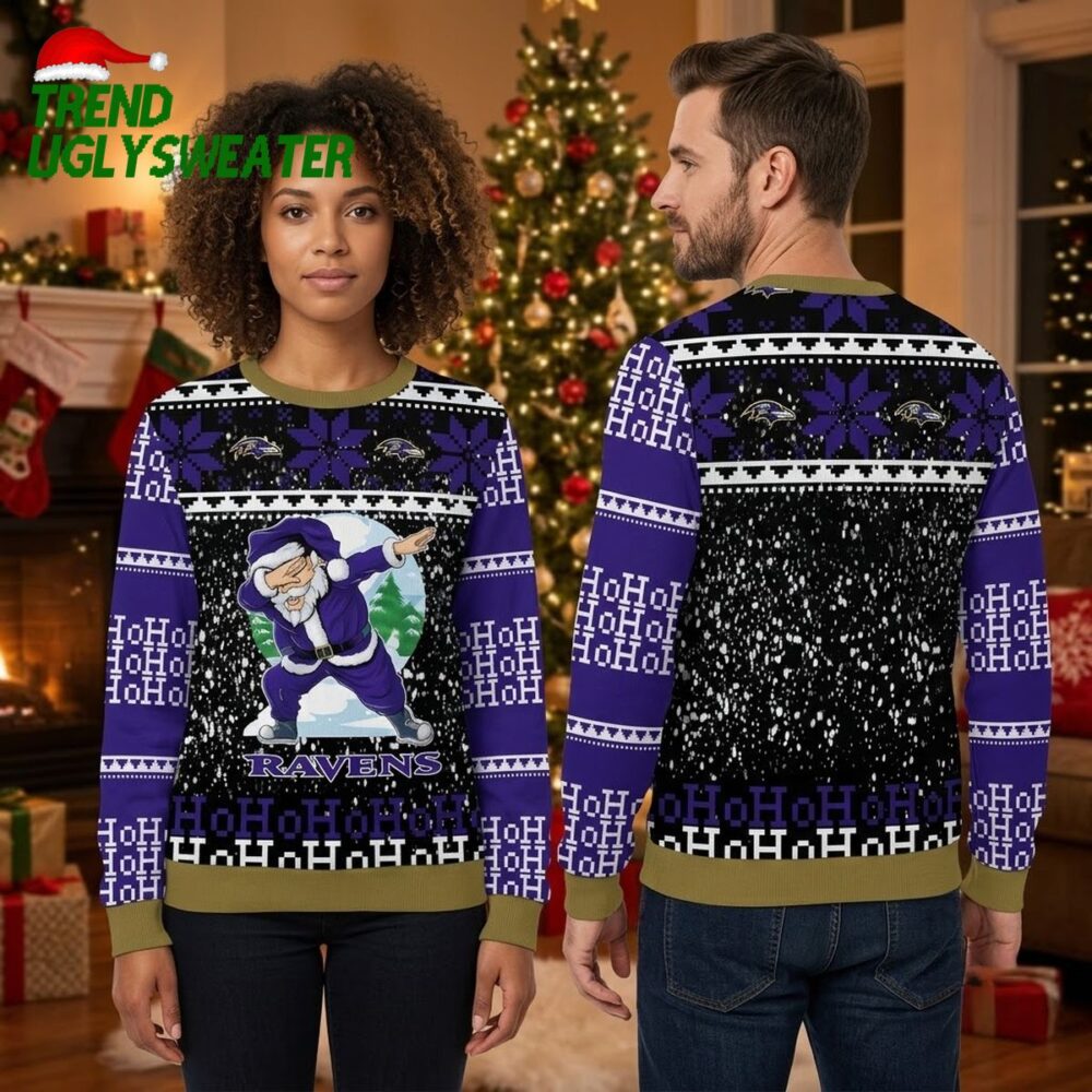 baltimore ravens santa claus dancing ho ho ho ugly christmas sweater